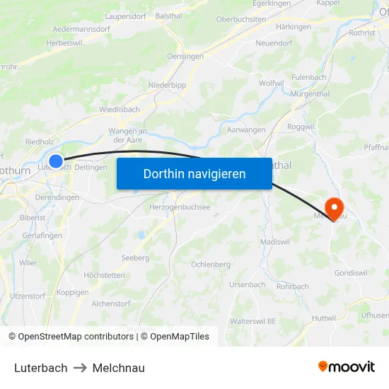Luterbach to Melchnau map