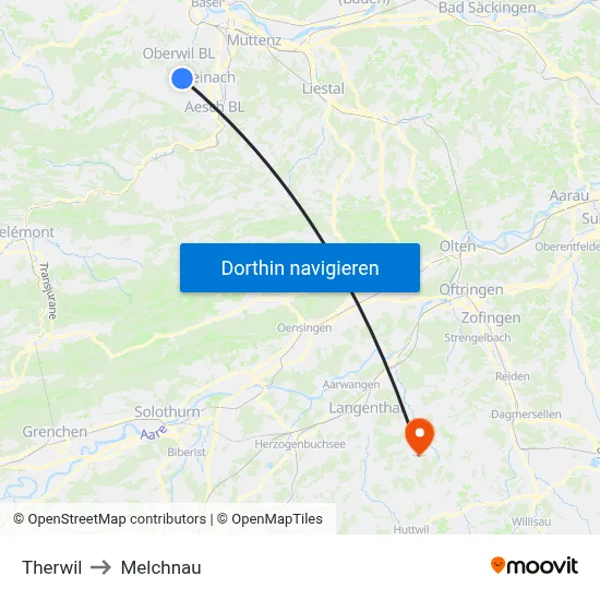 Therwil to Melchnau map