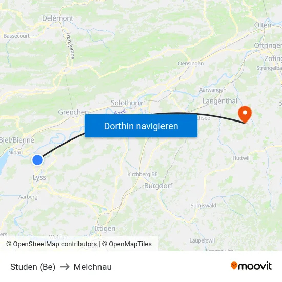 Studen (Be) to Melchnau map