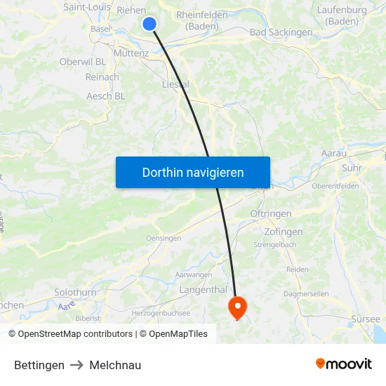 Bettingen to Melchnau map