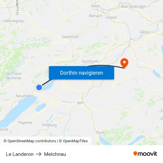 Le Landeron to Melchnau map