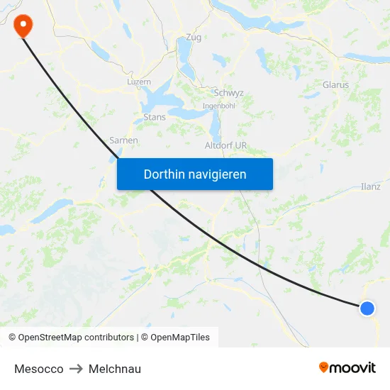 Mesocco to Melchnau map