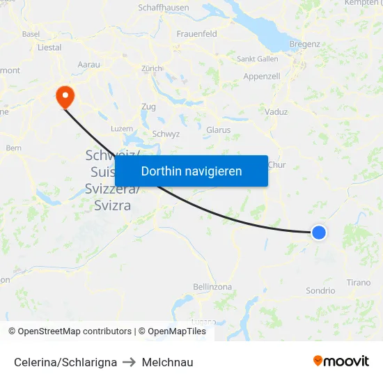 Celerina/Schlarigna to Melchnau map
