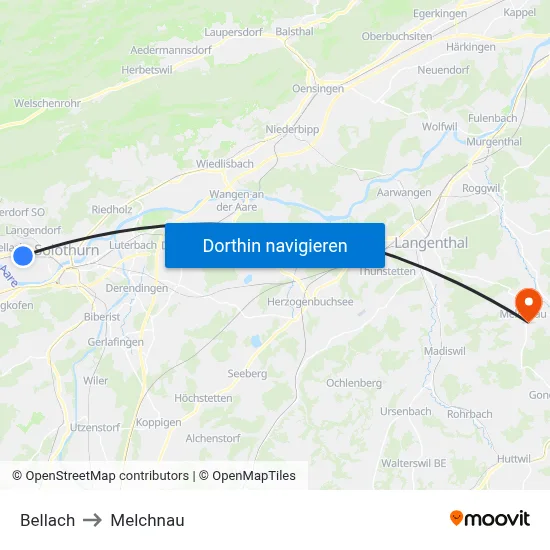 Bellach to Melchnau map
