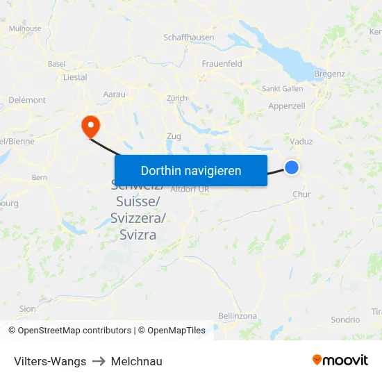 Vilters-Wangs to Melchnau map
