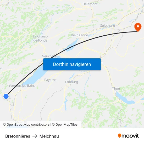 Bretonnières to Melchnau map