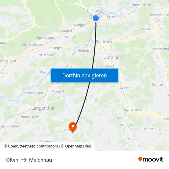 Olten to Melchnau map