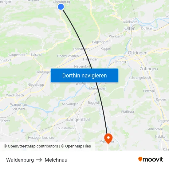 Waldenburg to Melchnau map
