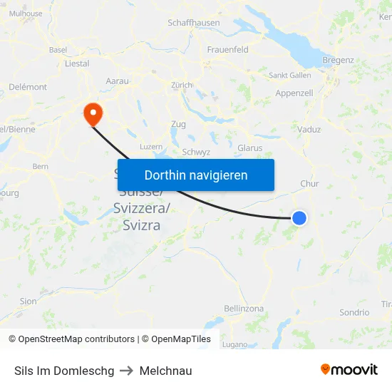Sils Im Domleschg to Melchnau map