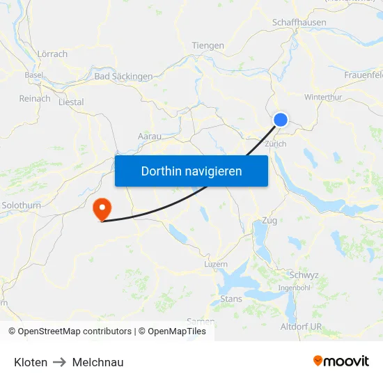 Kloten to Melchnau map