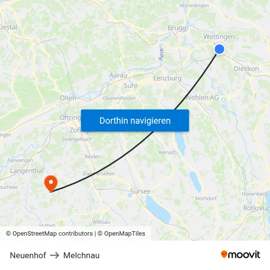 Neuenhof to Melchnau map