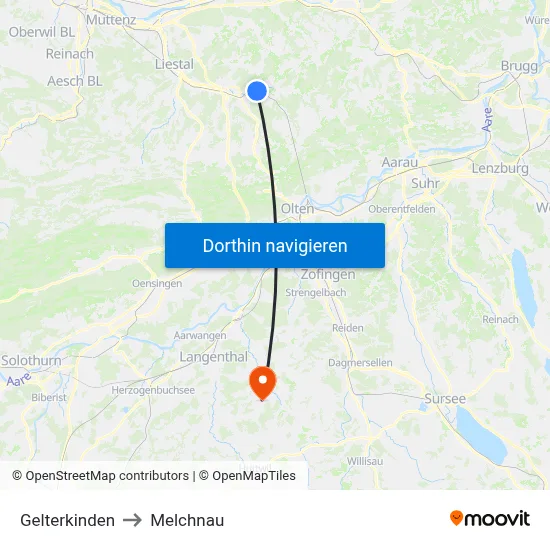 Gelterkinden to Melchnau map