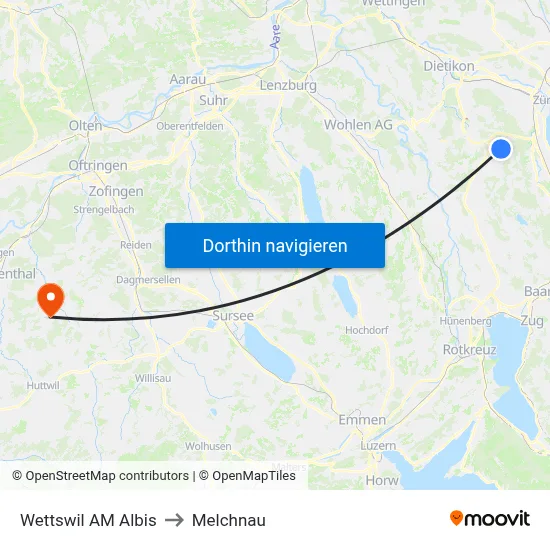 Wettswil AM Albis to Melchnau map