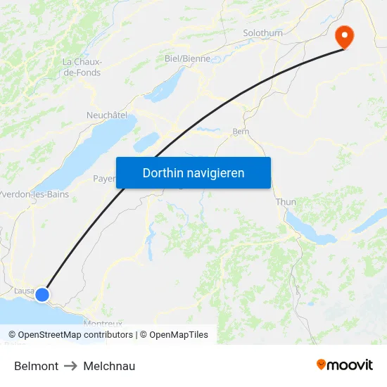 Belmont to Melchnau map