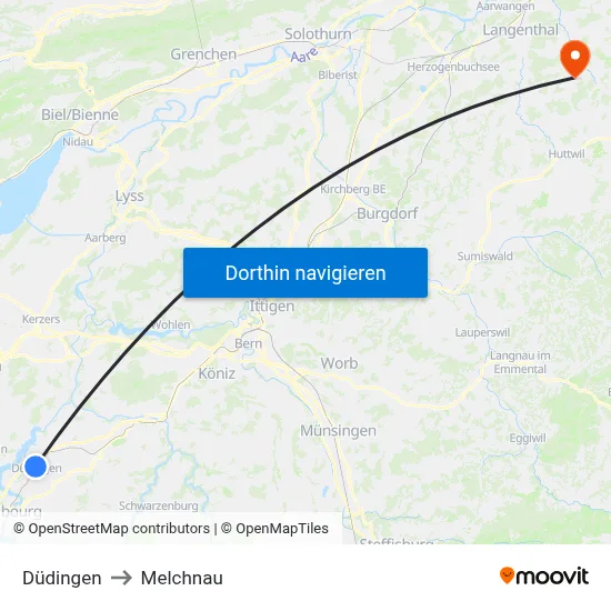 Düdingen to Melchnau map