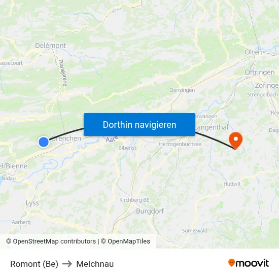 Romont (Be) to Melchnau map