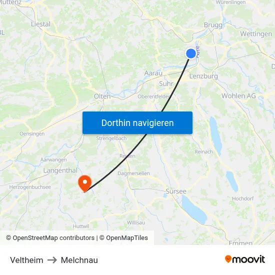 Veltheim to Melchnau map