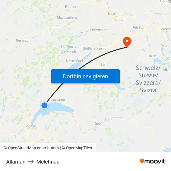 Allaman to Melchnau map