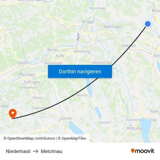 Niederhasli to Melchnau map
