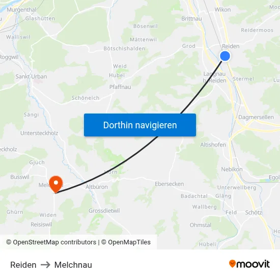 Reiden to Melchnau map