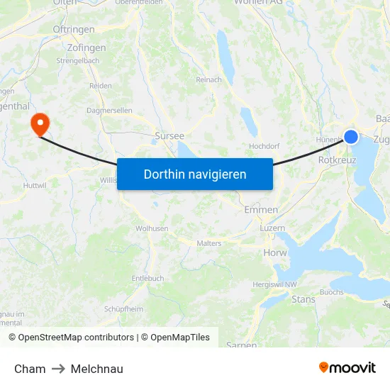 Cham to Melchnau map