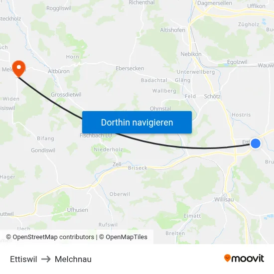 Ettiswil to Melchnau map