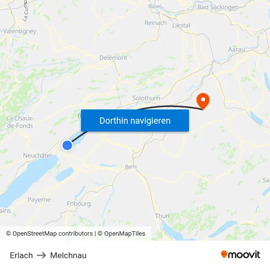 Erlach to Melchnau map