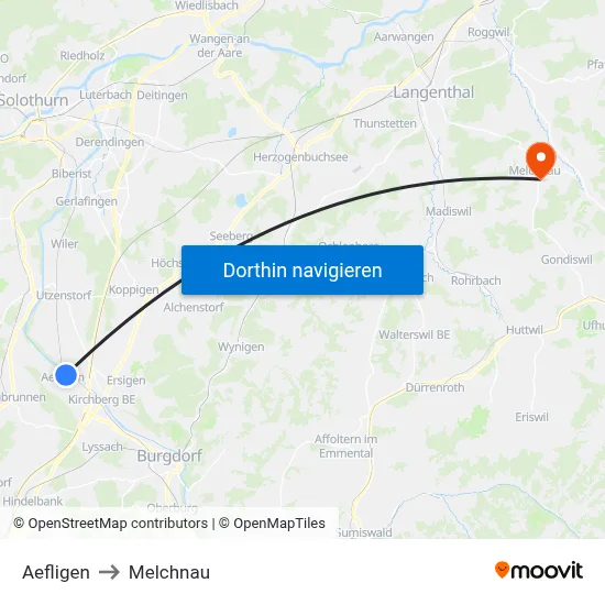 Aefligen to Melchnau map