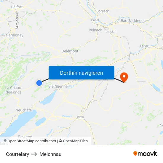 Courtelary to Melchnau map