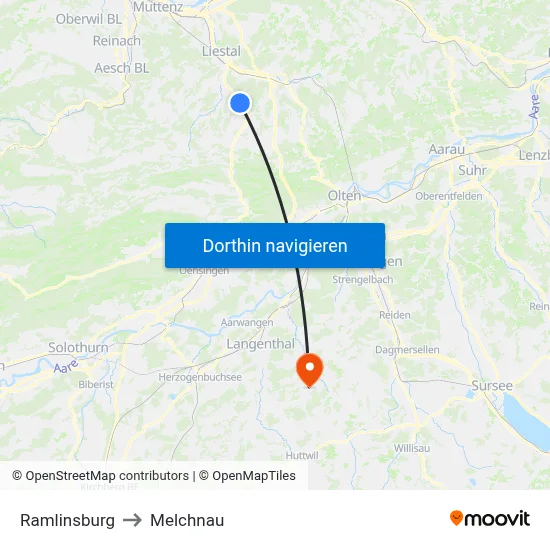 Ramlinsburg to Melchnau map
