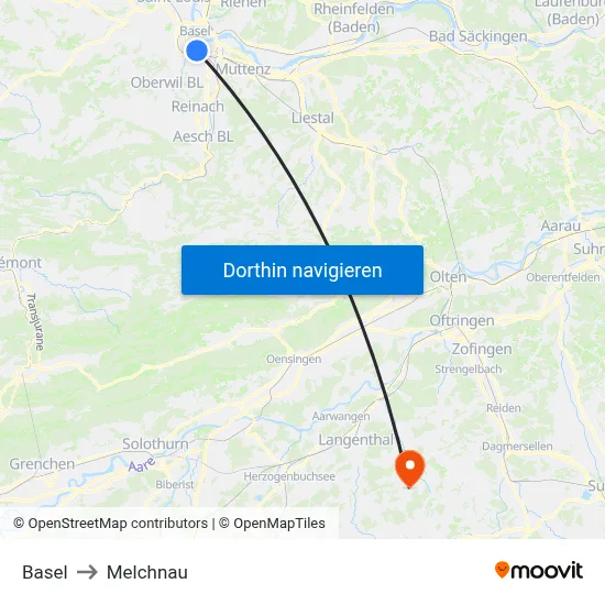 Basel to Melchnau map