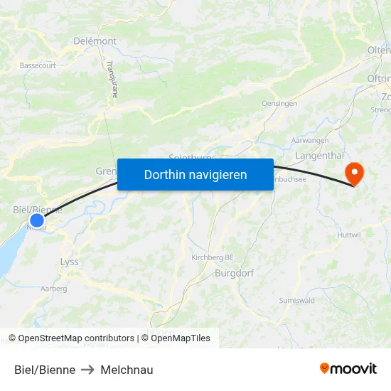 Biel/Bienne to Melchnau map