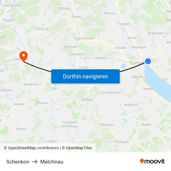 Schenkon to Melchnau map