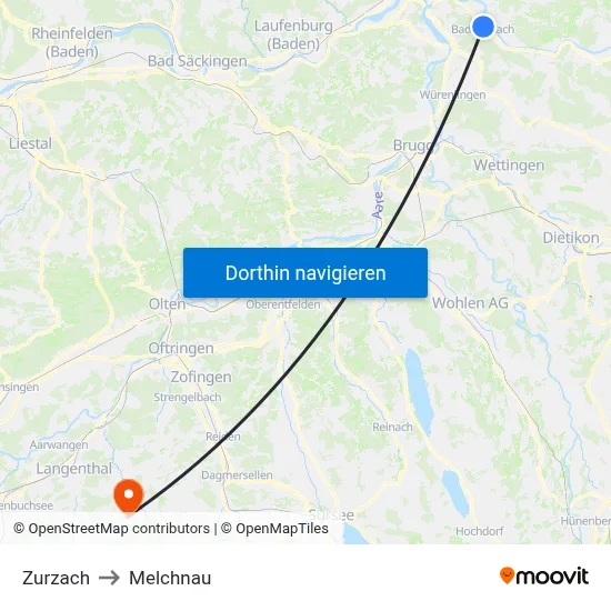 Zurzach to Melchnau map
