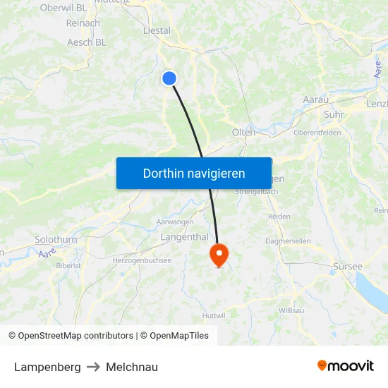 Lampenberg to Melchnau map