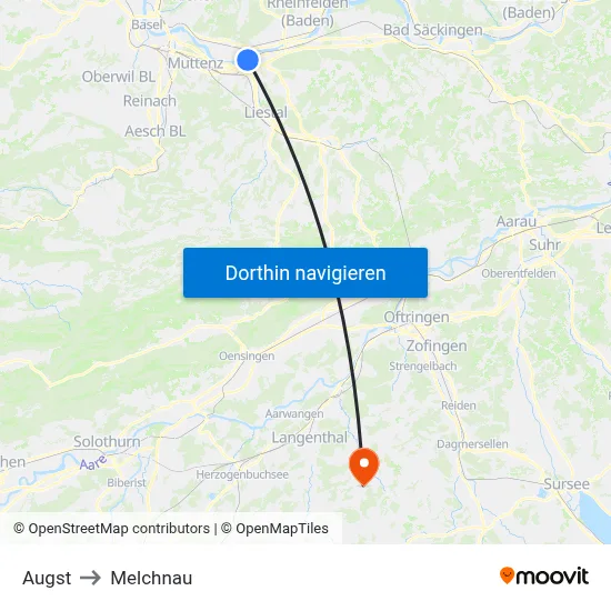 Augst to Melchnau map