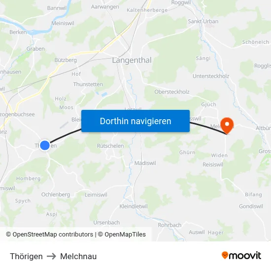 Thörigen to Melchnau map