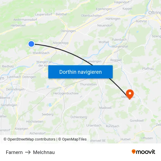 Farnern to Melchnau map