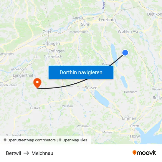 Bettwil to Melchnau map