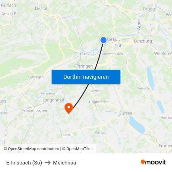 Erlinsbach (So) to Melchnau map