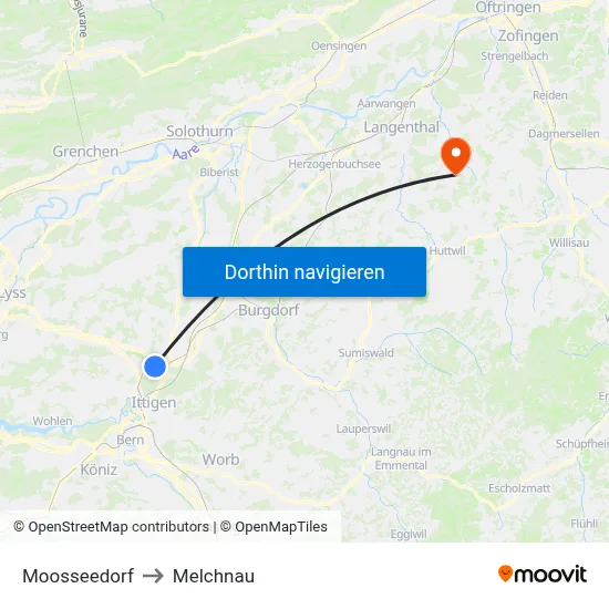 Moosseedorf to Melchnau map