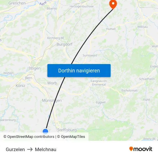 Gurzelen to Melchnau map