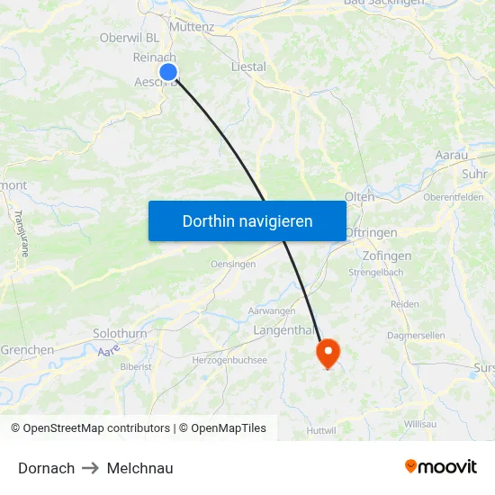 Dornach to Melchnau map