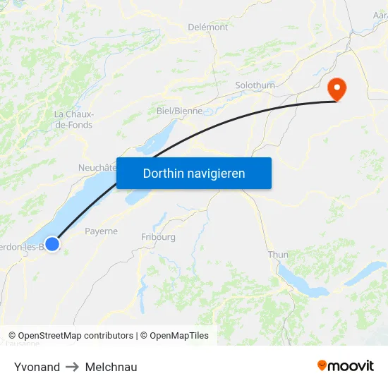 Yvonand to Melchnau map