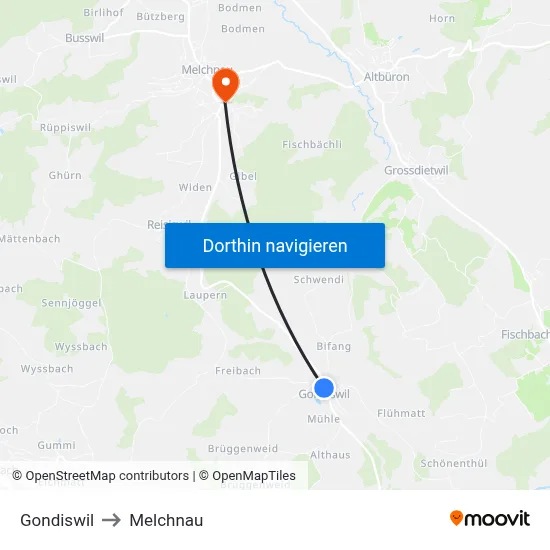 Gondiswil to Melchnau map