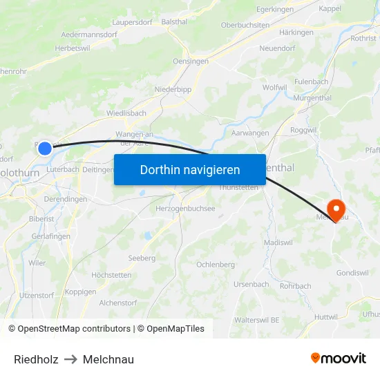 Riedholz to Melchnau map
