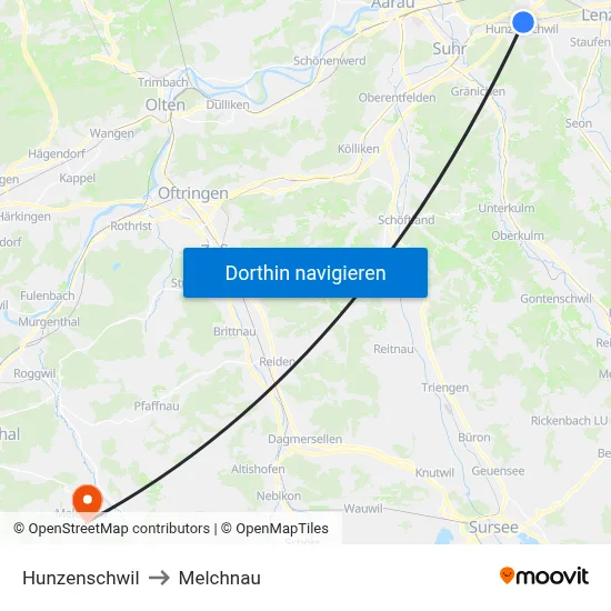 Hunzenschwil to Melchnau map