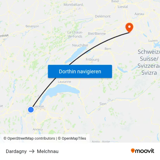 Dardagny to Melchnau map