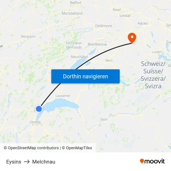 Eysins to Melchnau map