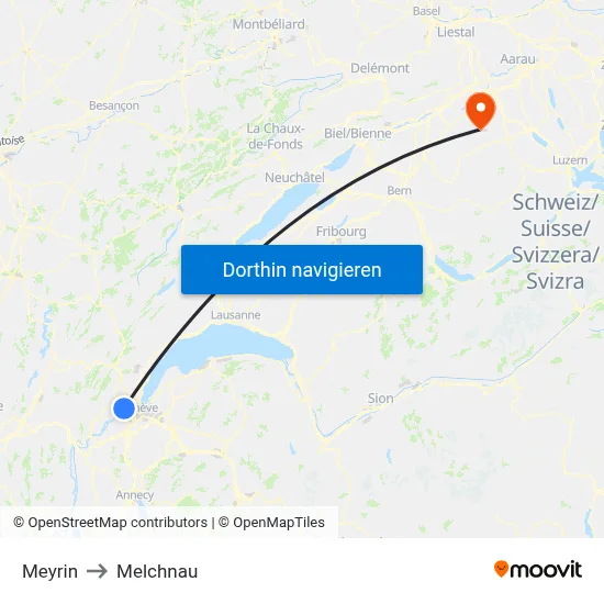 Meyrin to Melchnau map